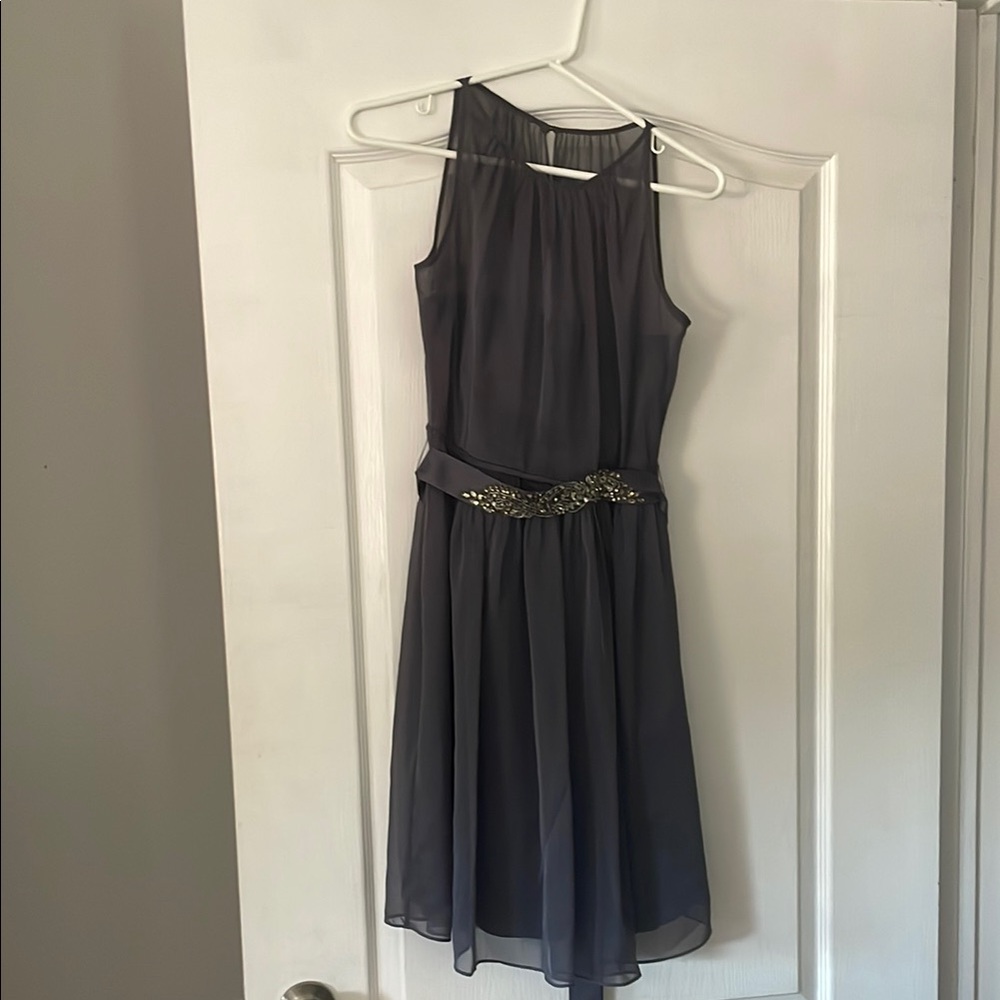 Adrianna Papell Gray Wedding Dress with Gold Accents